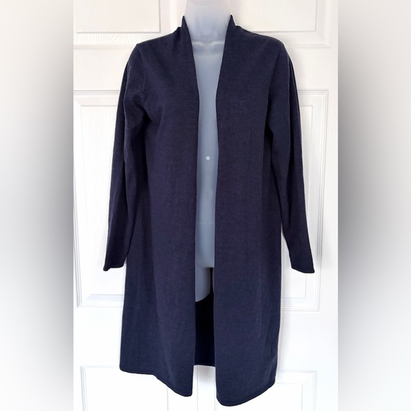 Eileen Fisher Open Front Merino Wool Long Cardigan in Navy Blue size Medium - Picture 4 of 14